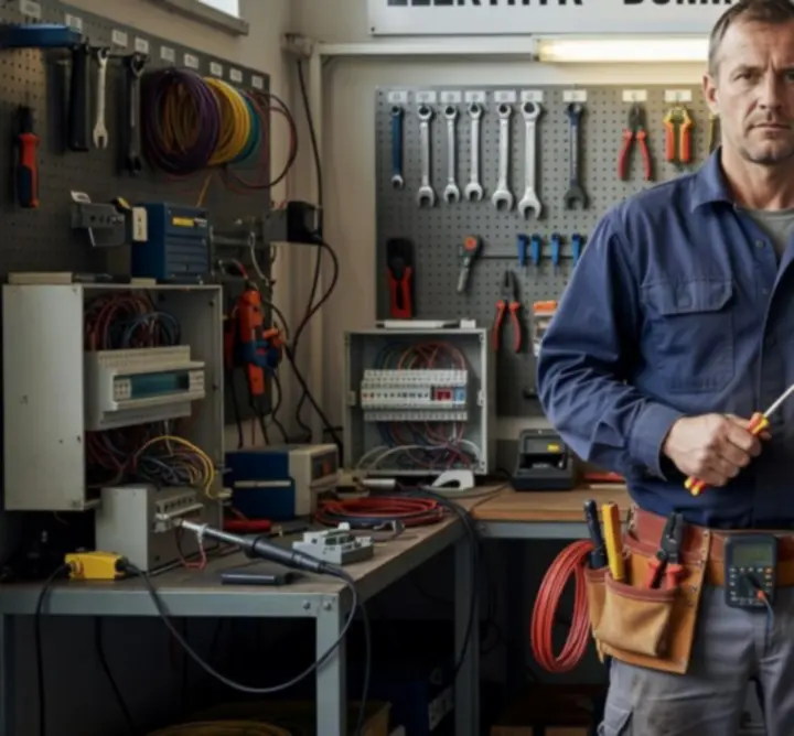 Założyciel firmy HAL-WEK podczas pracy przy instalacji elektrycznej